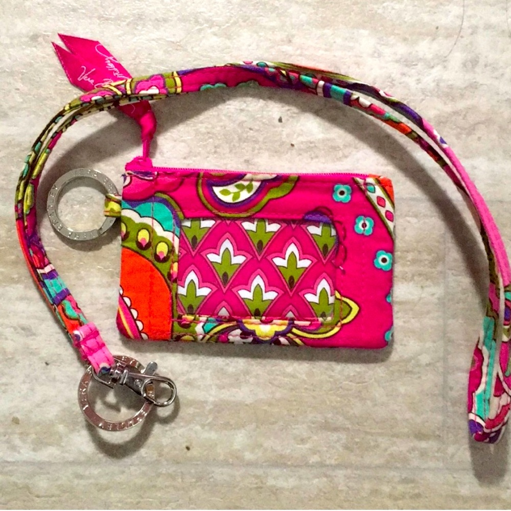Vera Bradley zip id and lanyard pink swirls